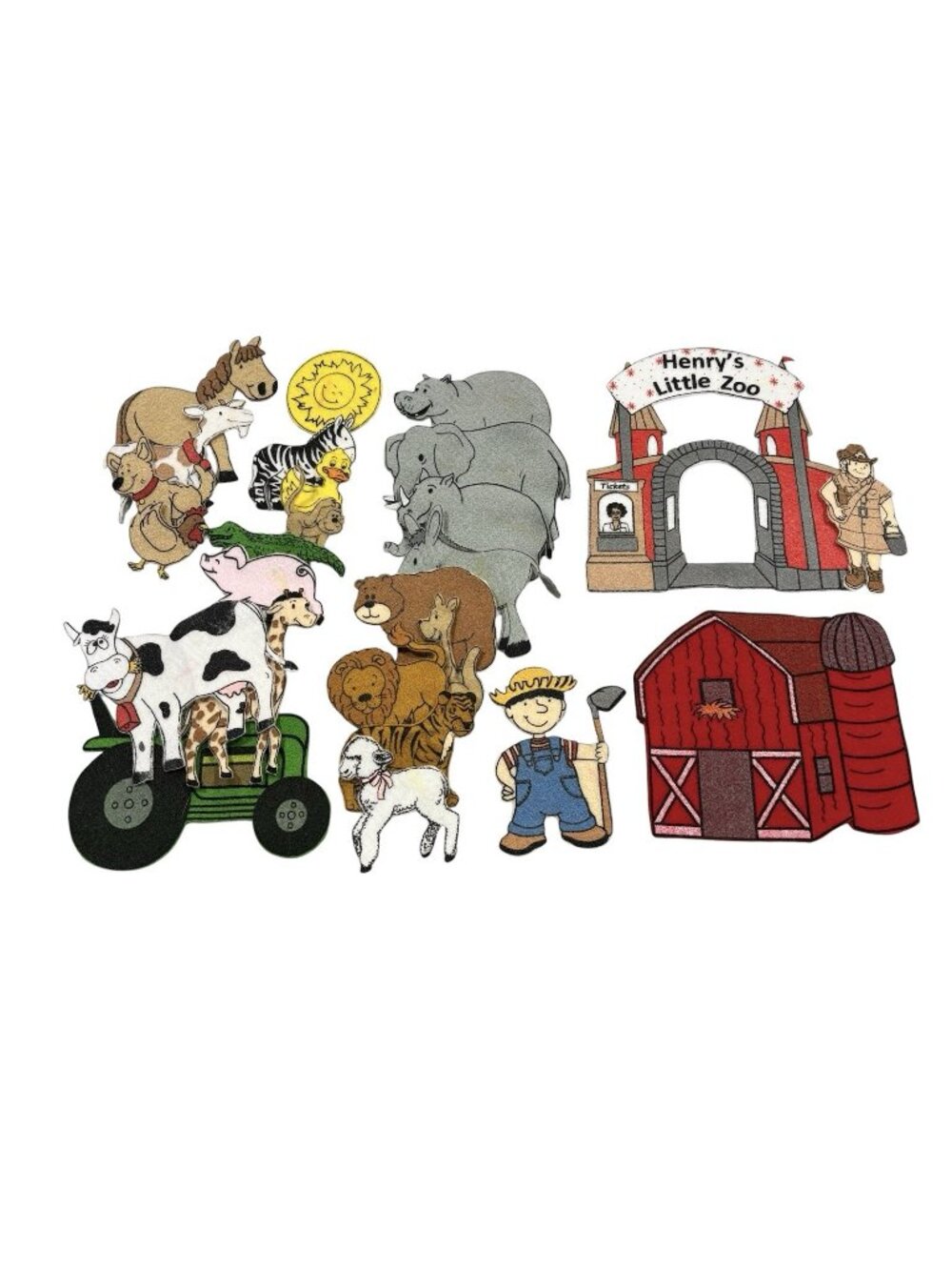 2 Felt Board Sets Zoo Farm Kids Quiet Play Toy Preschool Homeschool Cutouts